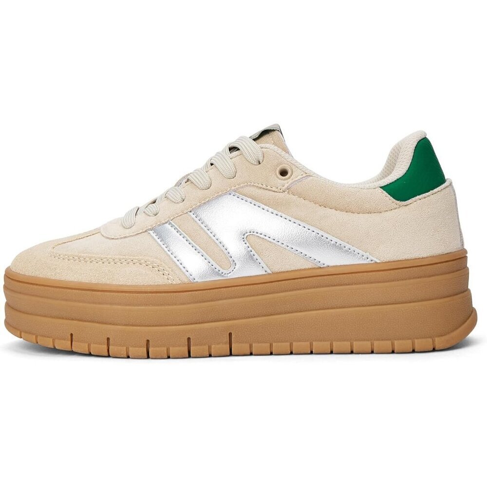 Women's Beige Green Platform Gum Thick Sole Classic Rubber Fashion Sneakers